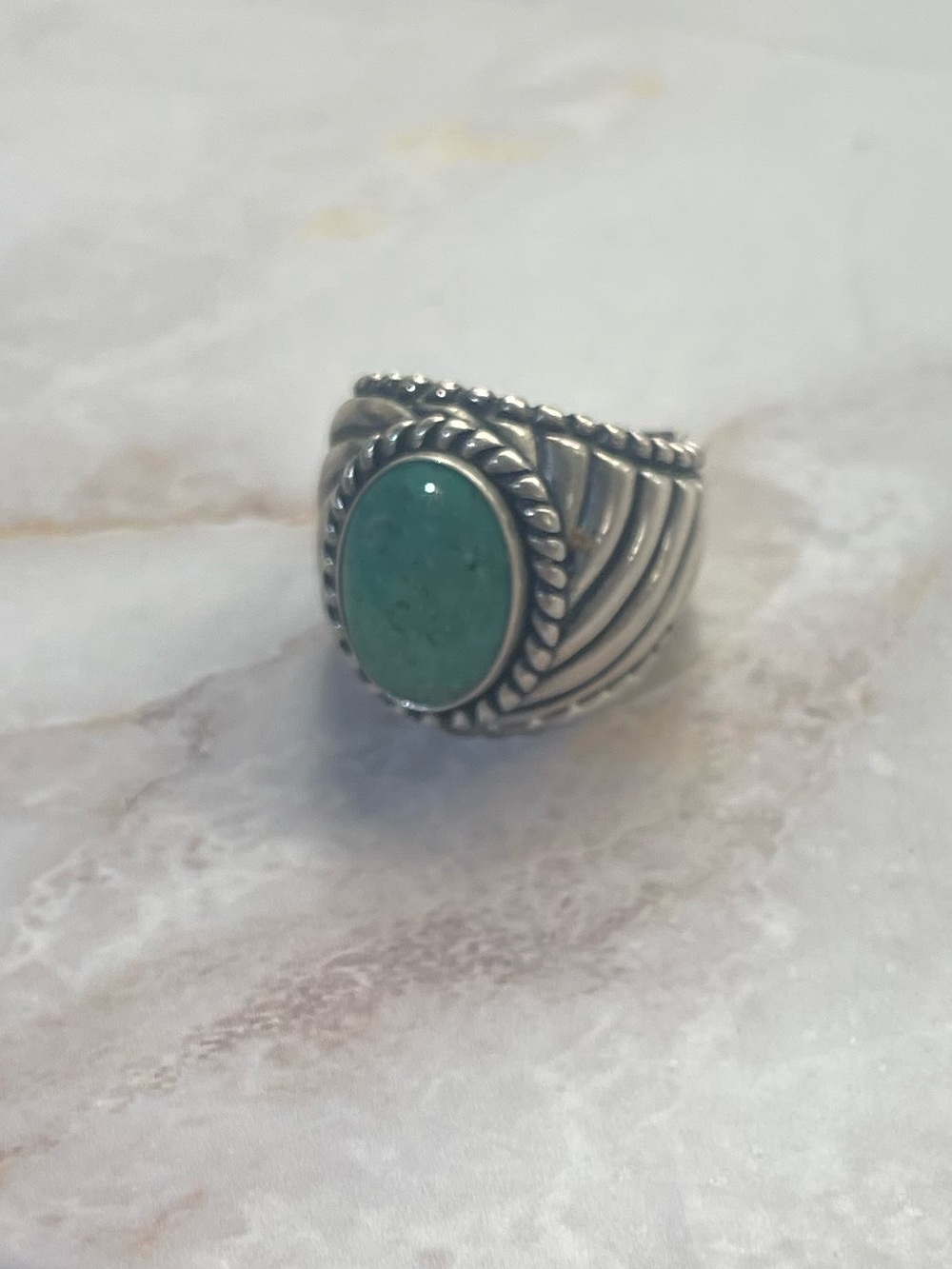 Carolyn Pollack Sterling-Style Ring with Green Oval Stone size 6